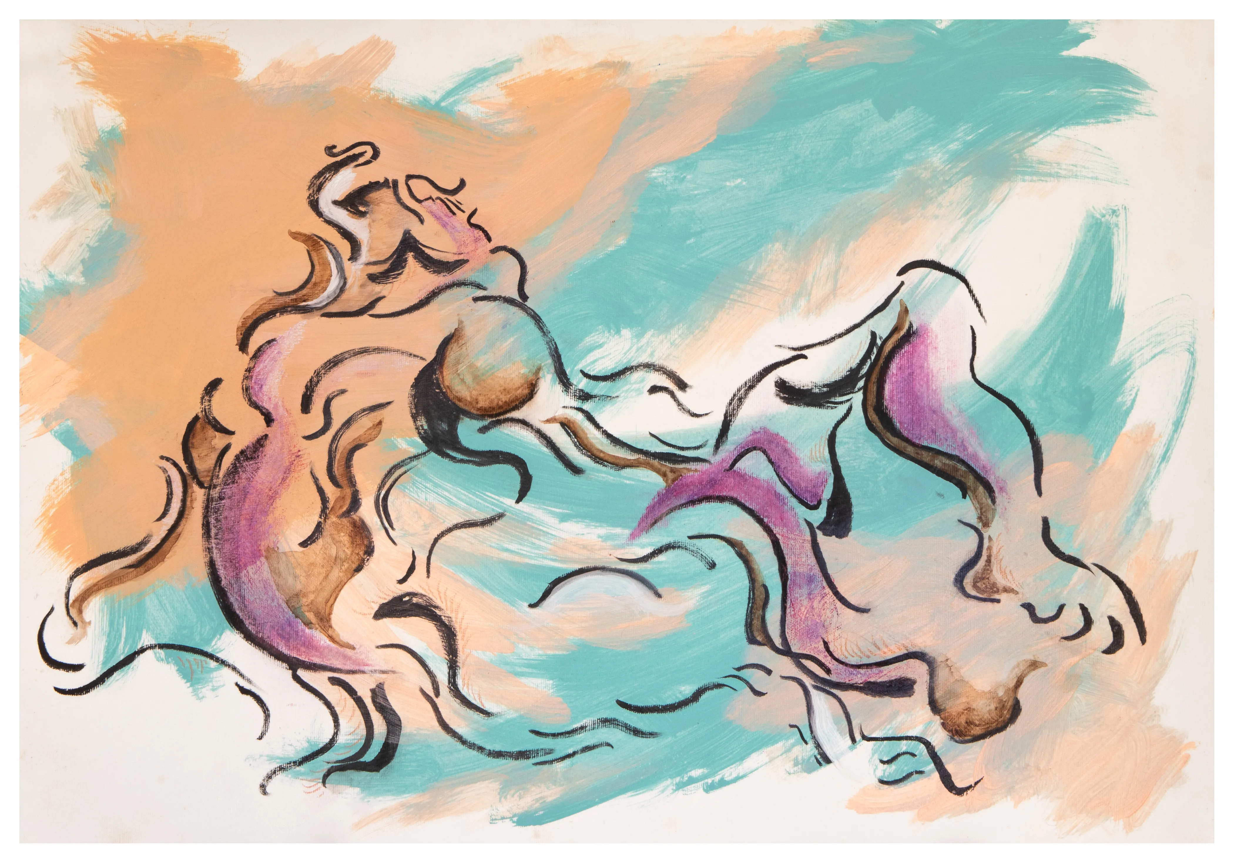 Untitled (Nude Male), 2026, ink, acrylic, soft pastel, and watercolor on textured paper, from the Works On Paper series.