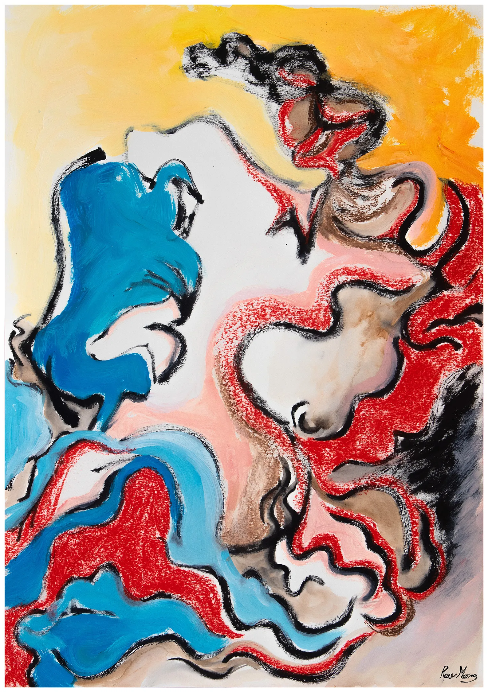 Turn, 2026, acrylic, watercolors, ink, oil pastels, soft pastels, and pigments on textured paper, from the Works On Paper series.