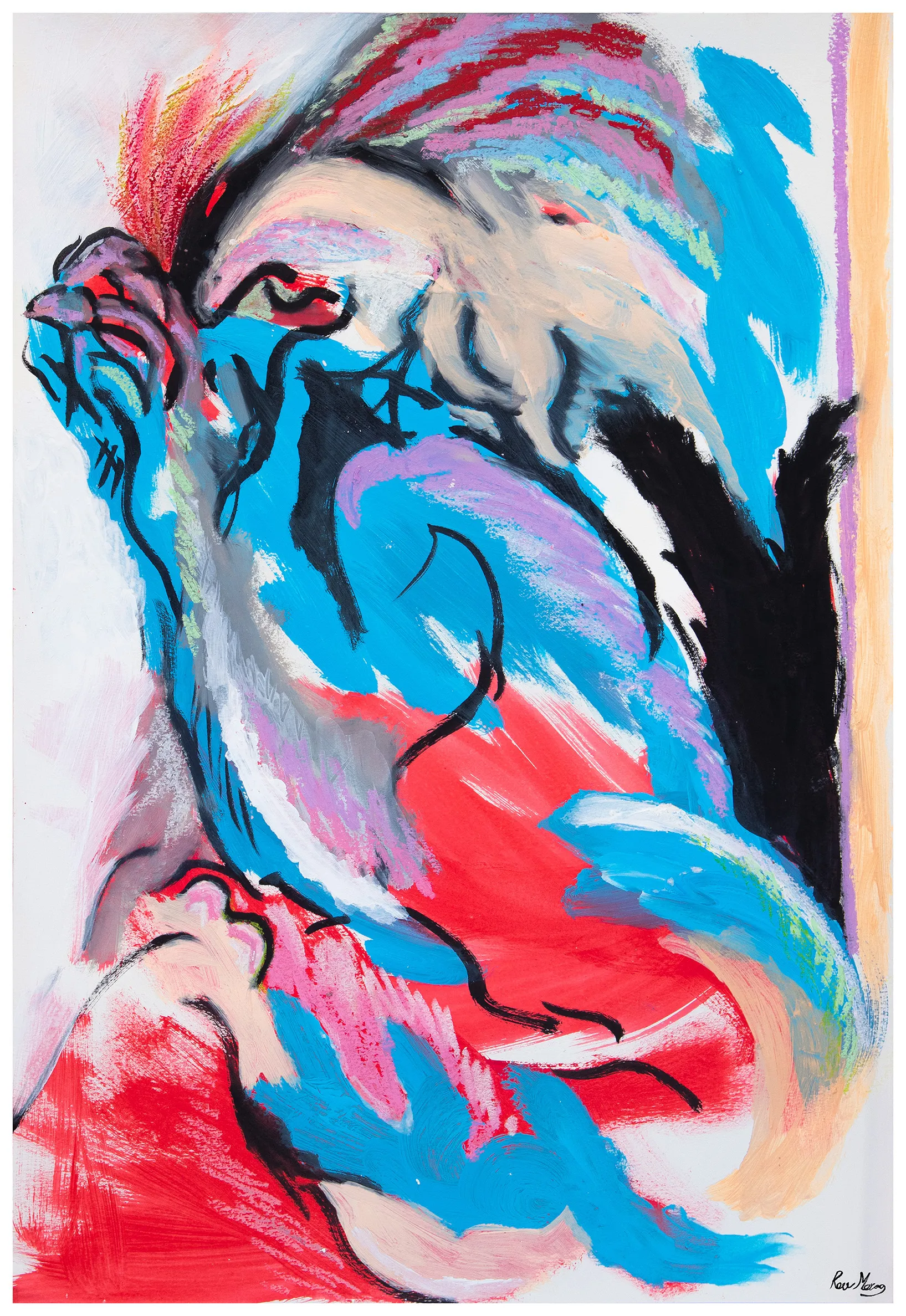 Untitled, 2026, acrylic, ink, oil pastels, and soft pastels on textured paper, from the Works On Paper series.